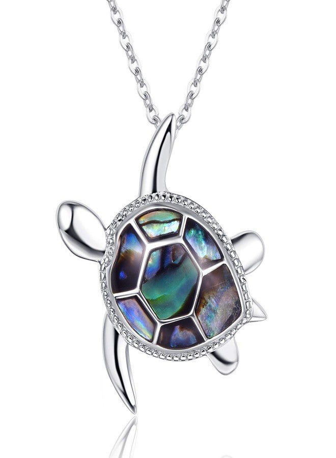 PRAYMOS Sea Turtle Necklace for Women Sterling Silver Abalone Shell Ocean Hawaiian Beach Necklace Sea Turtle Gifts - Image 1
