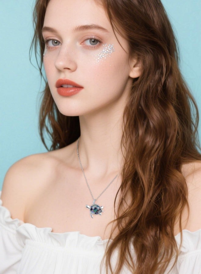 PRAYMOS Sea Turtle Necklace for Women Sterling Silver Abalone Shell Ocean Hawaiian Beach Necklace Sea Turtle Gifts - Image 4
