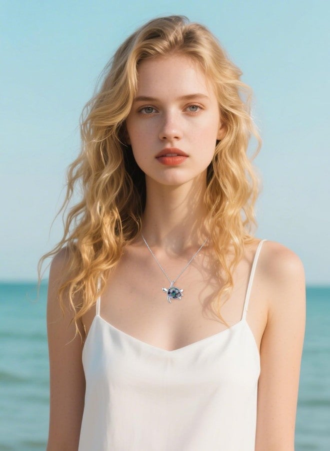 PRAYMOS Sea Turtle Necklace for Women Sterling Silver Abalone Shell Ocean Hawaiian Beach Necklace Sea Turtle Gifts - Image 3