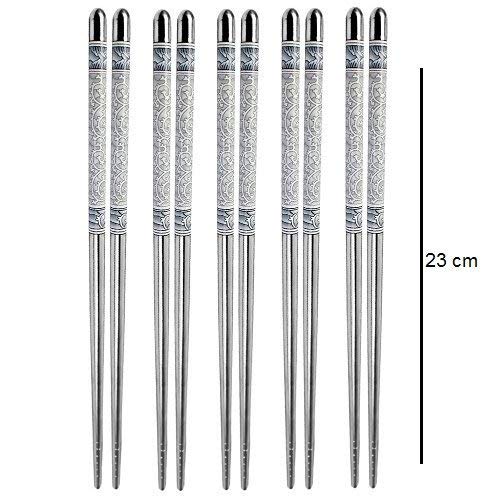 AIMERS Stainless Steel Chopsticks 5 Pairs Grey White Porcelain Pattern NonSlip Lightweight Dishwasher Safe Easy to Use Grey Chop Stick Utensils - Image 4