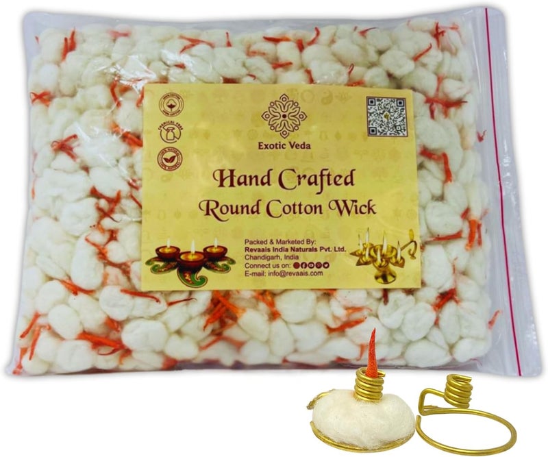 Exotic Veda EXOTIC VEDA Round Cotton Wick with Brass Holder  Traditional Diya  Perfect for Oil Lamps  Diyas Pack of 500 