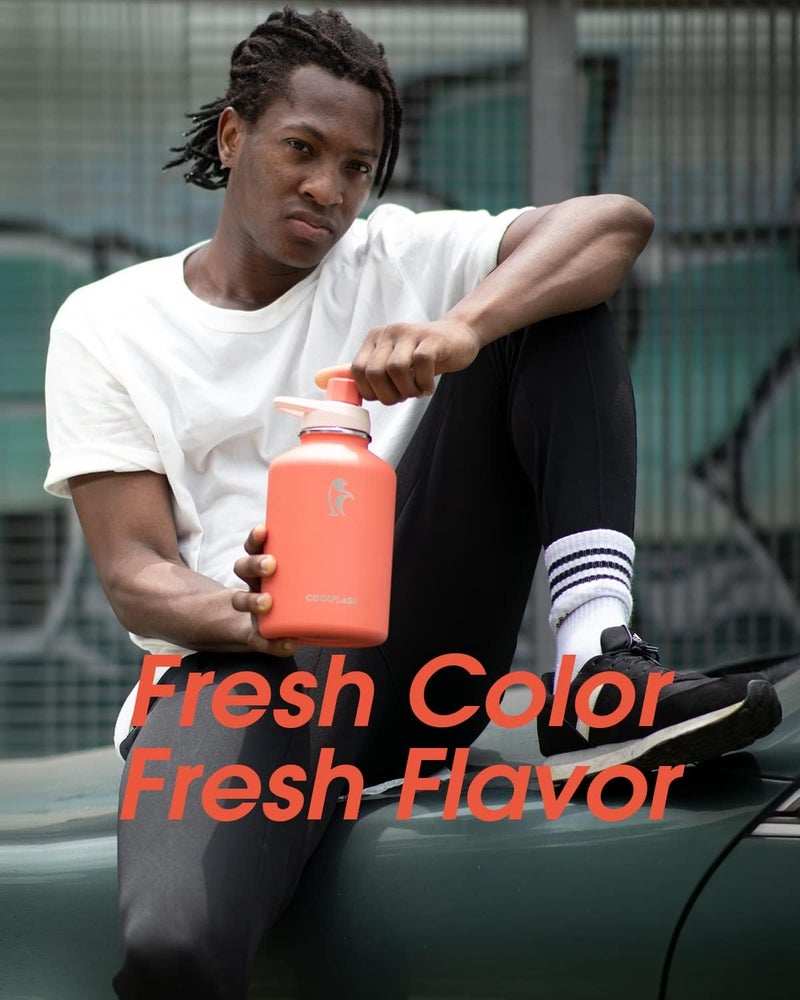 Coolflask 2L Insulated Water Bottle with PU Leather Sleeve, Stainless Steel Water Bottle, Contrast Color with Straw Lid, Keeps Cold for 48h, Keeps Warm for 24h, Orange - Image 4