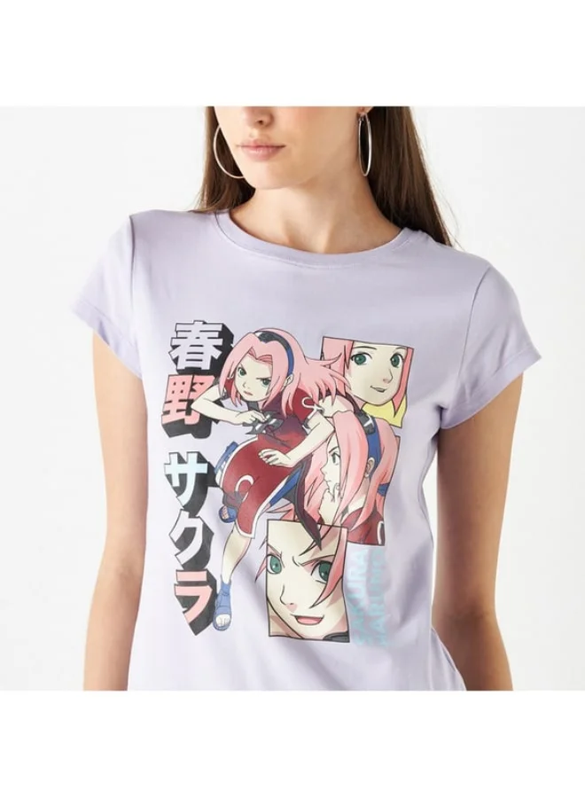 SP Characters Naruto Print T-shirt with Crew Neck and Cap Sleeves