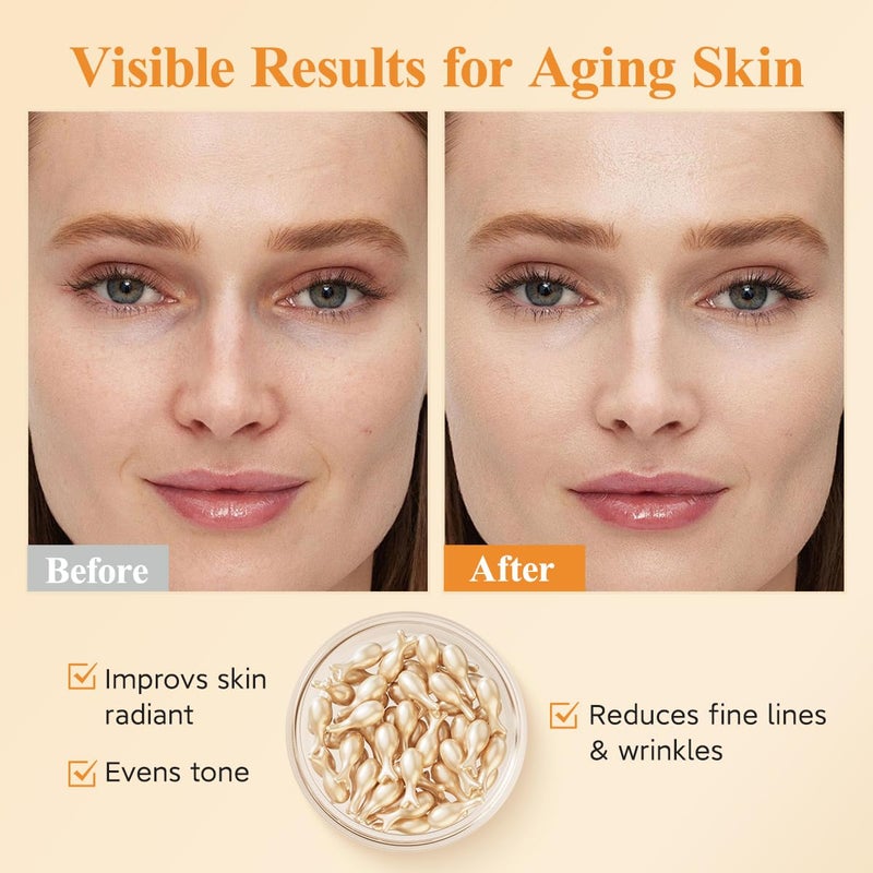 HKH Vitamin C Super Serum for Face - Anti Aging Skincare Vitamin E Facial Serum Capsules with Niacinamide - Vit C Serum Oil for Women - Moisturise & Even Skin Tone - Travel Friendly (38 Capsules) - Image 5