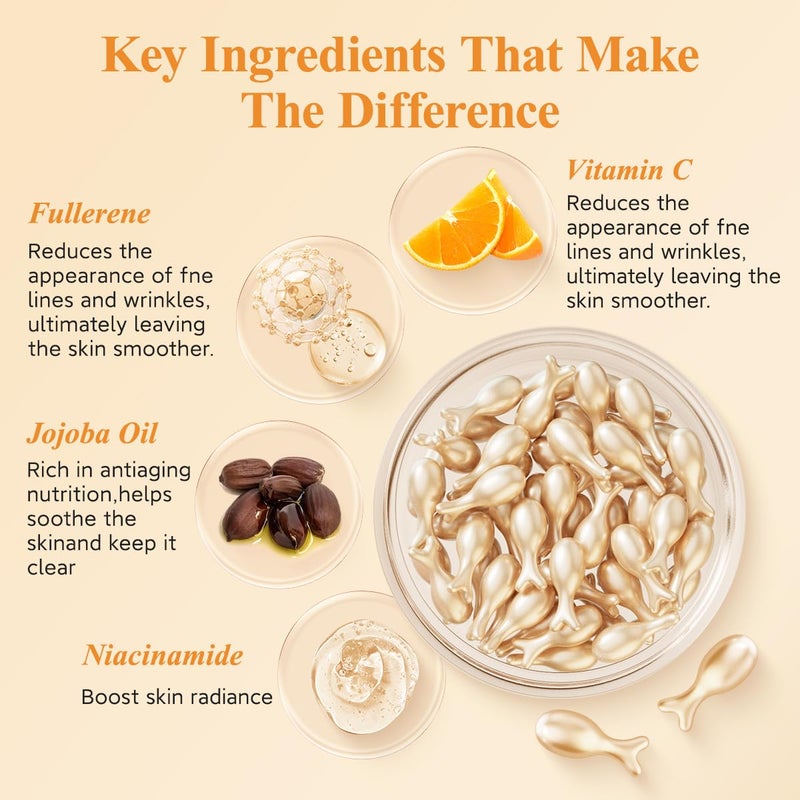 HKH Vitamin C Super Serum for Face - Anti Aging Skincare Vitamin E Facial Serum Capsules with Niacinamide - Vit C Serum Oil for Women - Moisturise & Even Skin Tone - Travel Friendly (38 Capsules) - Image 3