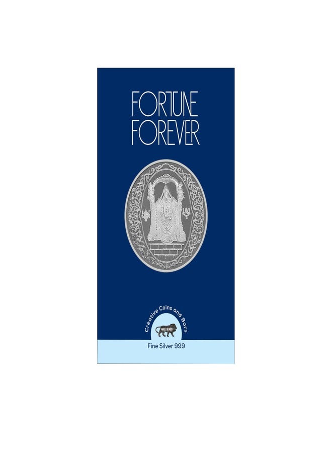FORTUNE FOREVER عملة فضية نقية من فورتشن فور إيفر، وزنها 20 غراماً، تحمل علامة الجودة BIS، من صنع تيروباتي بالاجي، دائرية الشكل، تحمل علامة تشاندي سيكا، مع بطاقة تغليف، مثالية كهدية أو استثمار أو في ديوالي أو دانتيراس (نقاء 999) (20 غراماً من الفضة). - Image 1