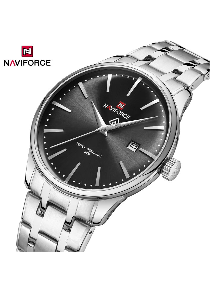 NAVIFORCE Elegant Silver Stainless Steel Analog Wrist Watch for Men with Date Display Water Resistant Classic Design Quartz Movement Stylish Business and Casual Timepiece Durable Bracelet Comfortable Wear  - Image 2