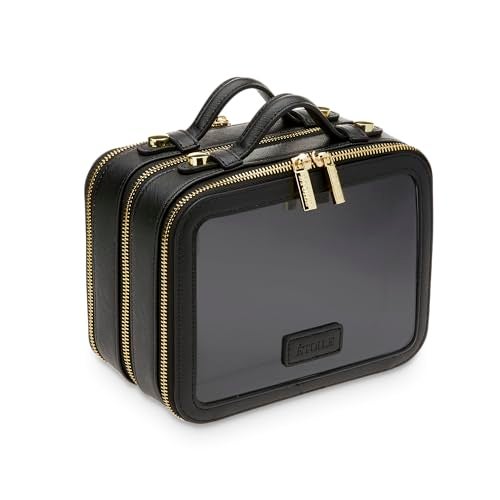 ETOILE Small Twin Cosmetic Case Black Dual Compartment Cosmetic Beauty Organizer Toiletry Case - Image 1