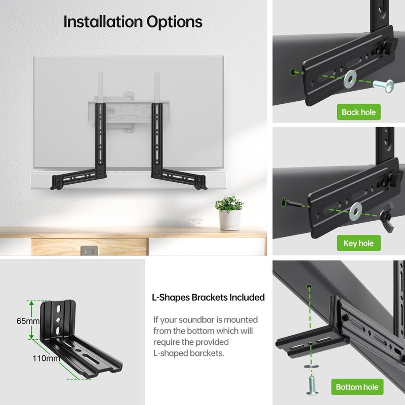 USX MOUNT Soundbar Mount, Sound Bar Mount for Mounting Above or Under TV, Fits Most of Sound Bars Up to 16 Lbs, with Detachable Extension Plates - Image 3
