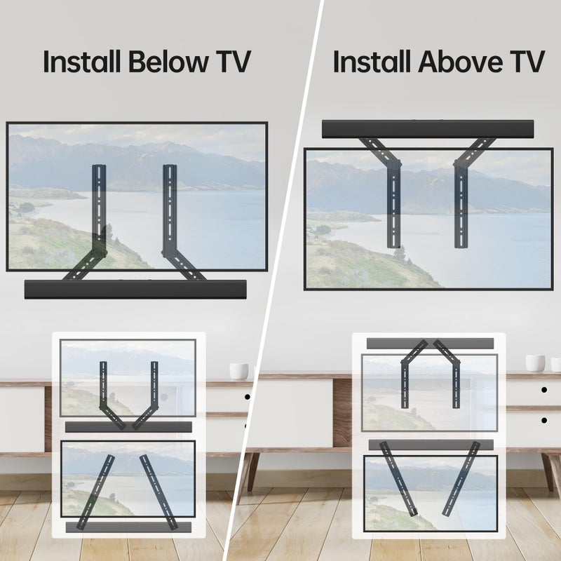 USX MOUNT Soundbar Mount, Sound Bar Mount for Mounting Above or Under TV, Fits Most of Sound Bars Up to 16 Lbs, with Detachable Extension Plates - Image 5