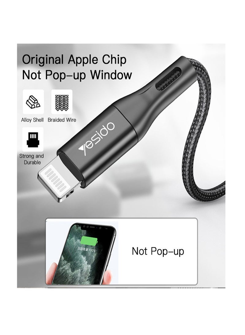 Yesido - Yesido CM10 High Quality Nylon Braided Lightning to USB iPhone / iPad / iPod Data Cable - Black - Image 1