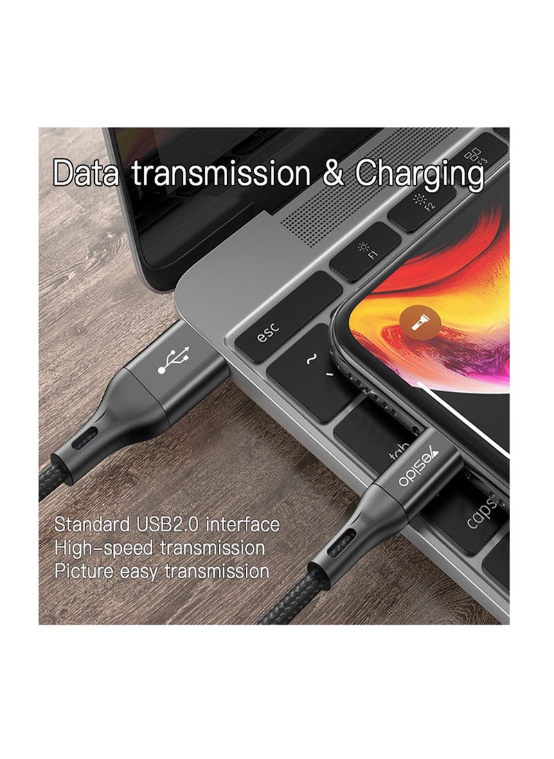 Yesido - Yesido CM10 High Quality Nylon Braided Lightning to USB iPhone / iPad / iPod Data Cable - Black - Image 1