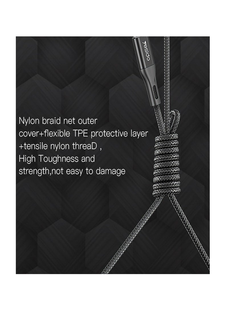 Yesido - Yesido CM10 High Quality Nylon Braided Lightning to USB iPhone / iPad / iPod Data Cable - Black - Image 1