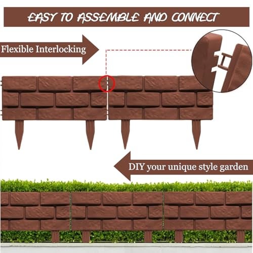 Nucarture 2Pcs Garden Fence for Outdoor Plant Partition Fence Border Edging Stones Effect Fence in Lawn Plant Border Garden Landscape Decorative Flower Grass Fence (86x30cm, Brown) - Image 3