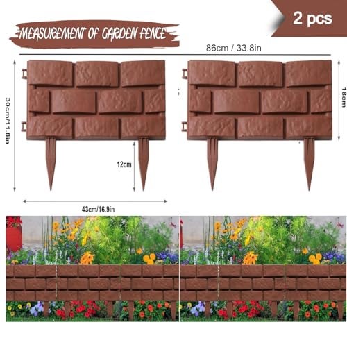 Nucarture 2Pcs Garden Fence for Outdoor Plant Partition Fence Border Edging Stones Effect Fence in Lawn Plant Border Garden Landscape Decorative Flower Grass Fence (86x30cm, Brown) - Image 2
