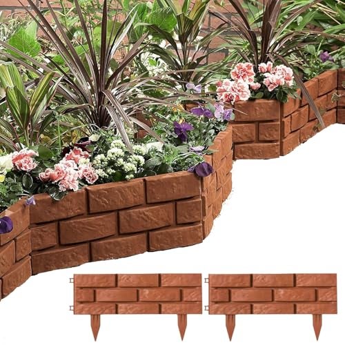 Nucarture 2Pcs Garden Fence for Outdoor Plant Partition Fence Border Edging Stones Effect Fence in Lawn Plant Border Garden Landscape Decorative Flower Grass Fence (86x30cm, Brown) - Image 1
