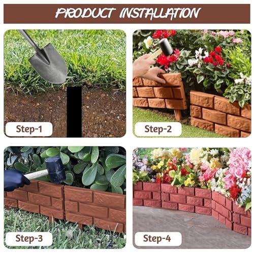 Nucarture 2Pcs Garden Fence for Outdoor Plant Partition Fence Border Edging Stones Effect Fence in Lawn Plant Border Garden Landscape Decorative Flower Grass Fence (86x30cm, Brown) - Image 4
