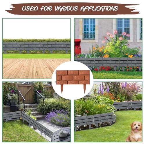 Nucarture 2Pcs Garden Fence for Outdoor Plant Partition Fence Border Edging Stones Effect Fence in Lawn Plant Border Garden Landscape Decorative Flower Grass Fence (86x30cm, Brown) - Image 5