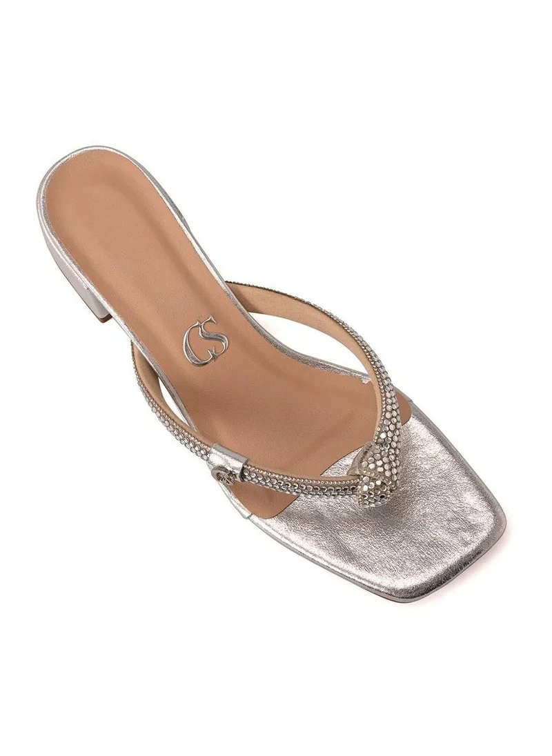 Carmen Steffens  Silver Crystal Strap Mules for Women | Best Price UAE
