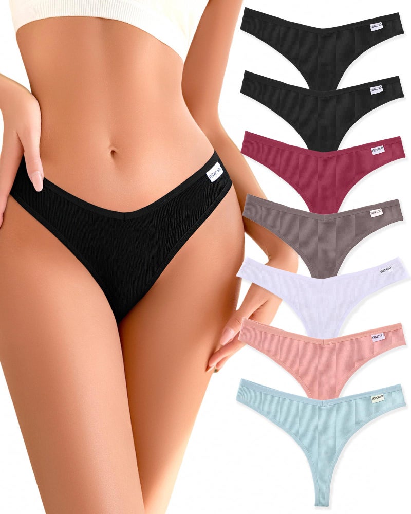 FINETOO 7 Pack Womens Thongs Underwear Cotton Breathable Low Rise Hipster Panties Sexy S-XL - Image 1