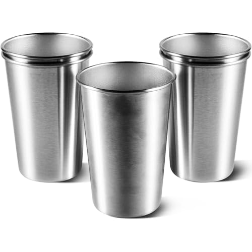 KISEER 5 Pack 16 Ounce Stainless Steel Pint Cups Shatterproof Cup Tumblers Unbreakable Metal Drinking Glasses for Bar Home Restaurant