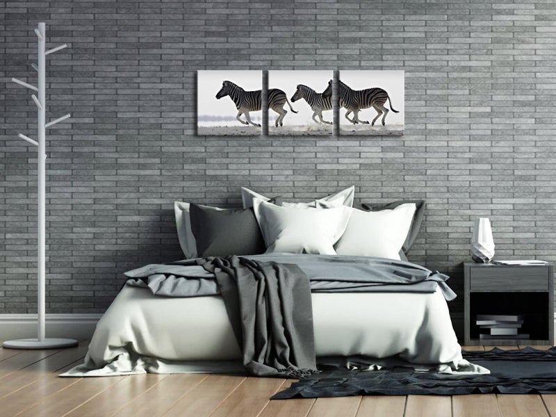 Pyradecor Zebra Canvas Prints Wall Art Black and White Animals Pictures Paintings for Living Room Bedroom Bathroom Home Decorations 3 Piece Modern Stretched Horse Artwork - Image 2