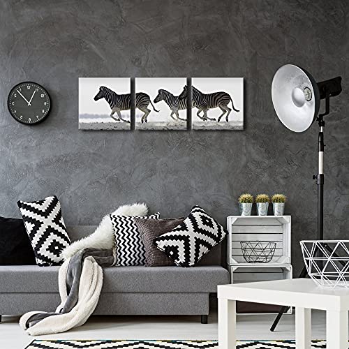 Pyradecor Zebra Canvas Prints Wall Art Black and White Animals Pictures Paintings for Living Room Bedroom Bathroom Home Decorations 3 Piece Modern Stretched Horse Artwork - Image 3
