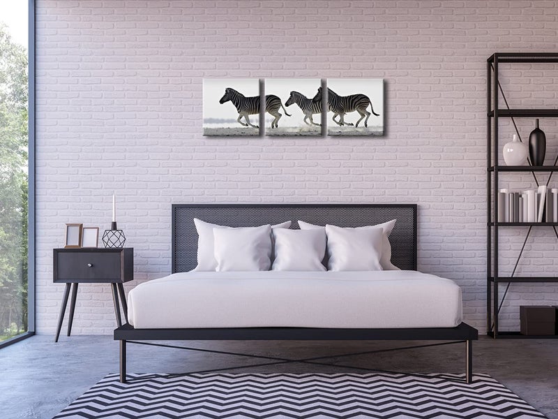 Pyradecor Zebra Canvas Prints Wall Art Black and White Animals Pictures Paintings for Living Room Bedroom Bathroom Home Decorations 3 Piece Modern Stretched Horse Artwork - Image 5