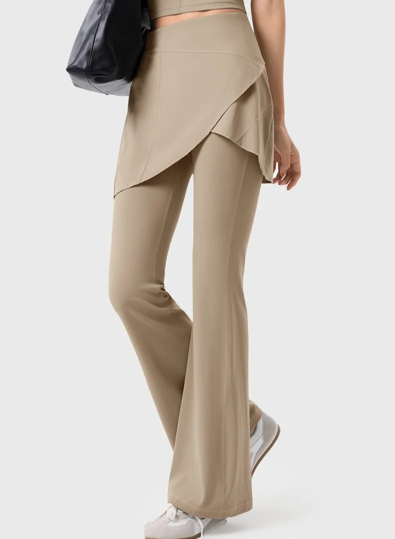 Svl Khaki Noor Modest Activewear Flared Leggings with Skirt Overlay for Women | Best Price UAE