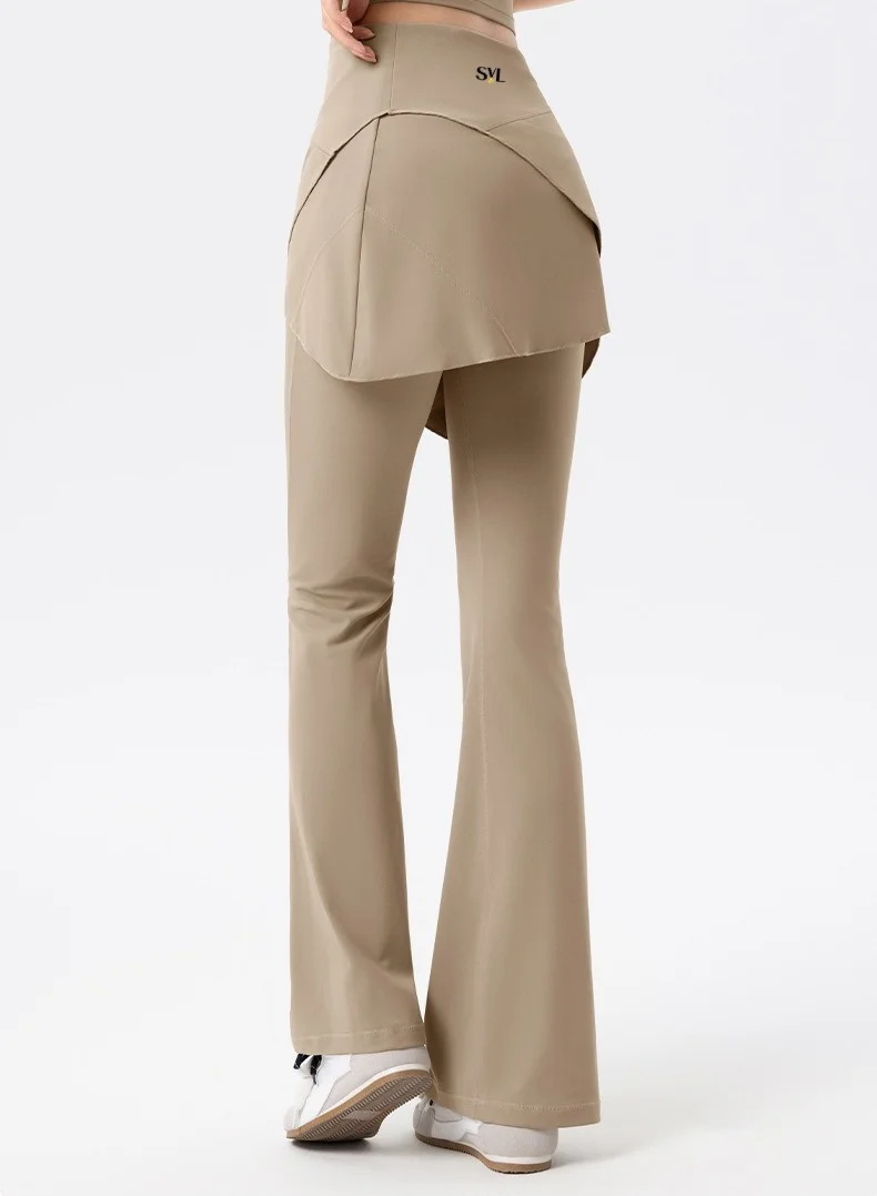 Svl Khaki Noor Modest Activewear Flared Leggings with Skirt Overlay for Women | Best Price UAE