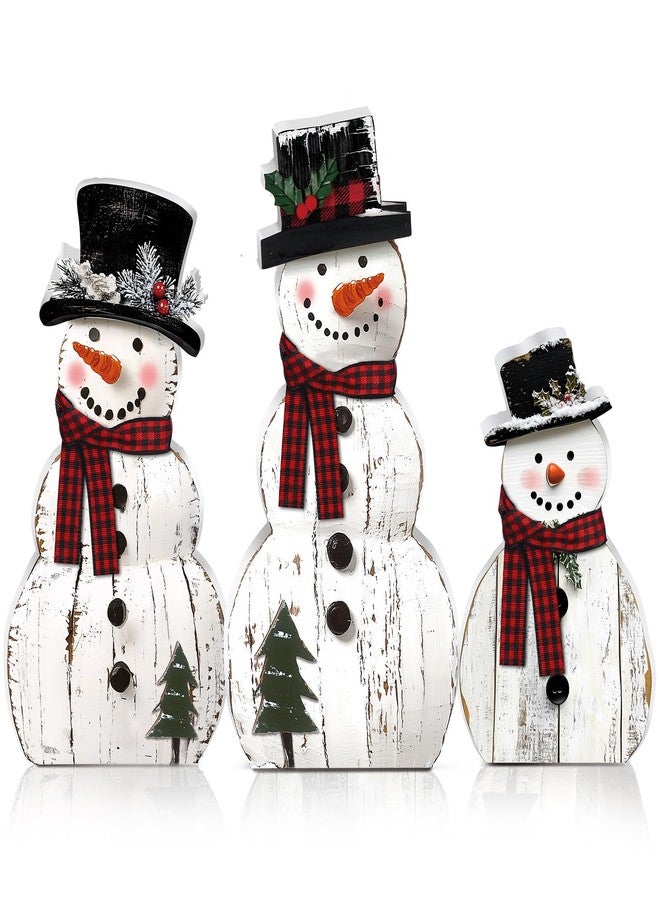 Barydat مجموعة باريدات من 3 قطع من زينة رجل الثلج الخشبية لعيد الميلاد، قطع مركزية ريفية لطاولة رجل الثلج، لافتة خشبية لحفلات أعياد الميلاد الشتوية، ديكورات داخلية للمنزل والمطبخ والمكتب - Image 1