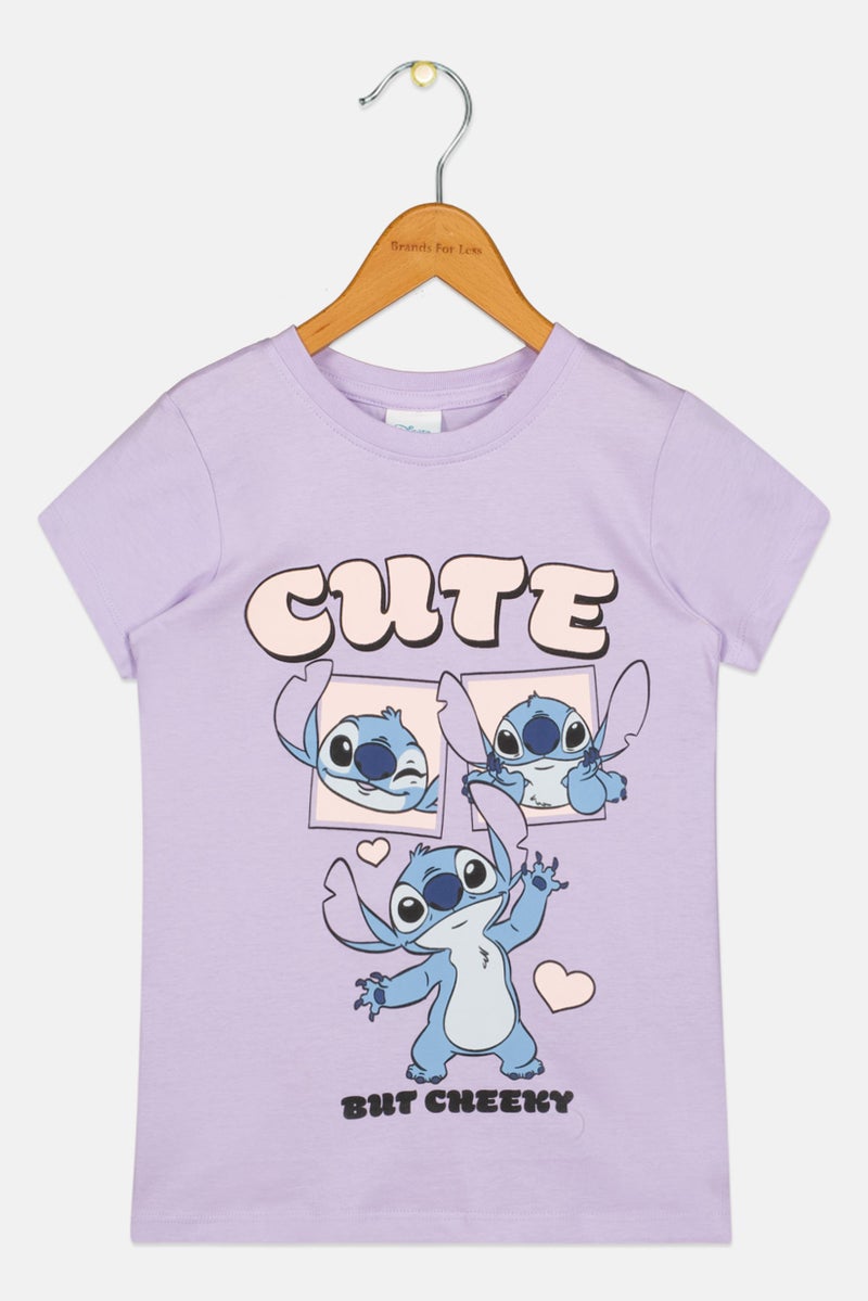Disney Kids Girl Crew Neck Short Sleeve Lilo And Stitch Print T-Shirt, Lilac - Image 2
