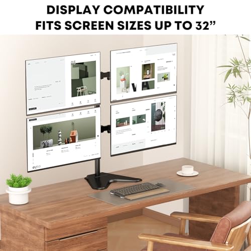 PUTORSEN Quad Monitor Stand, Fully Adjustable Stacked 4 Screen Desk Mount for 17 to 32 Inch Computer Screens,Hold up to 19.8lbs Each,Black - Image 2