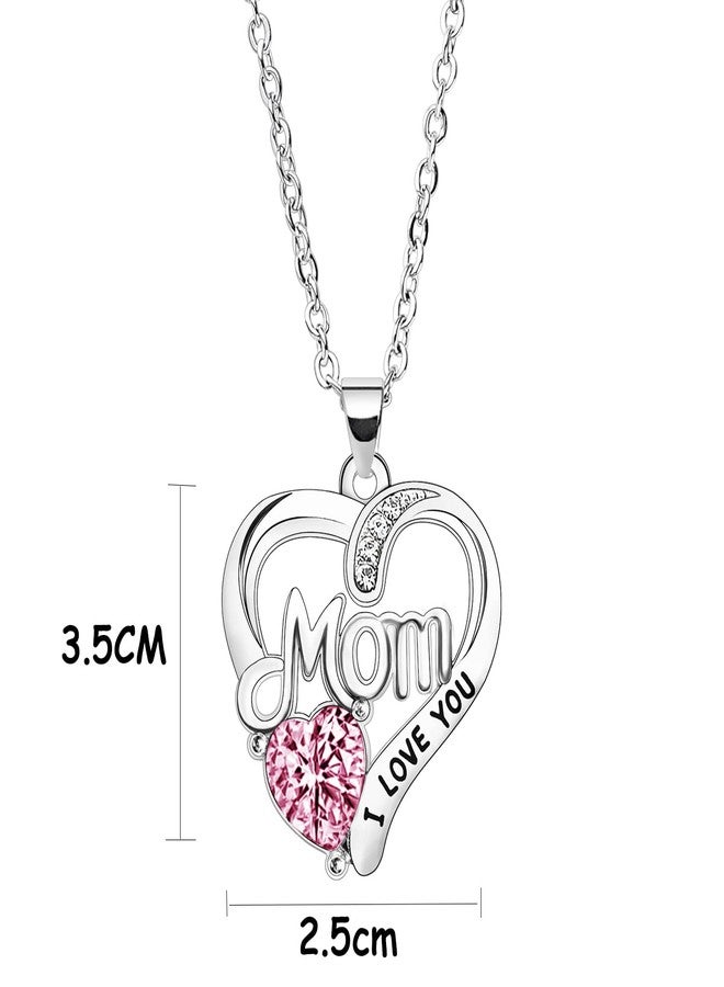 BESPMOSP Pink Heart Rhinestone Necklace, I Love You Mom Gifts for Mother's Day, Birthday, Anniversary & More - Image 2