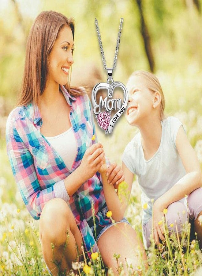BESPMOSP Pink Heart Rhinestone Necklace, I Love You Mom Gifts for Mother's Day, Birthday, Anniversary & More - Image 4