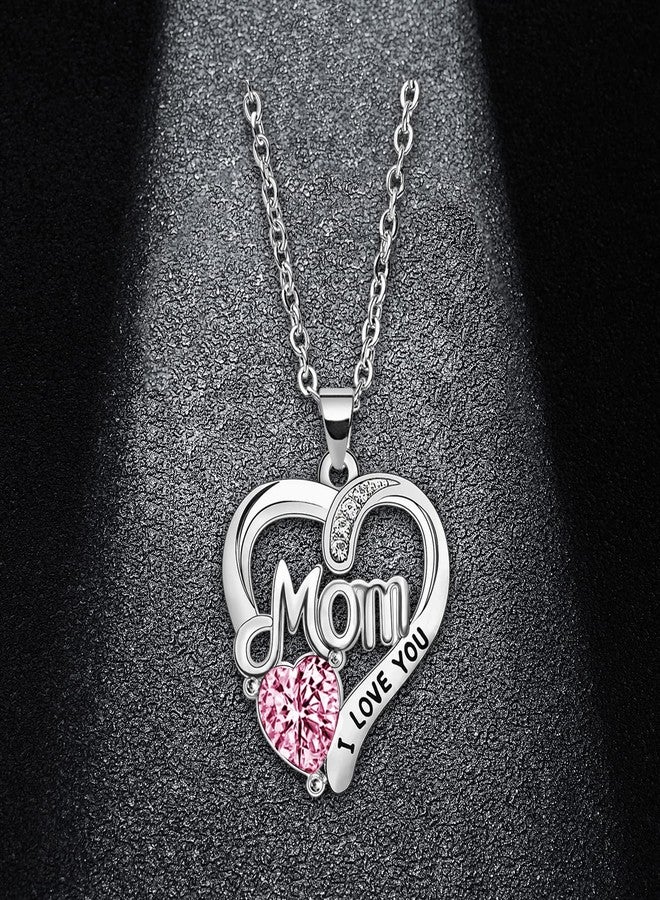 BESPMOSP Pink Heart Rhinestone Necklace, I Love You Mom Gifts for Mother's Day, Birthday, Anniversary & More - Image 3