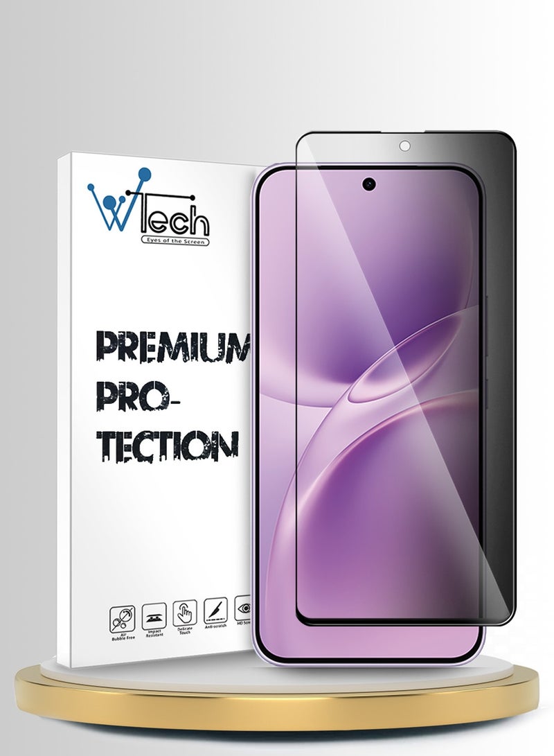 Wtech vivo V70 FE 5G 2026 Premium E2E Series Privacy Full Glue Full Cover Tempered Glass Screen Protector (MSGECP) - Clear/Black - Image 1