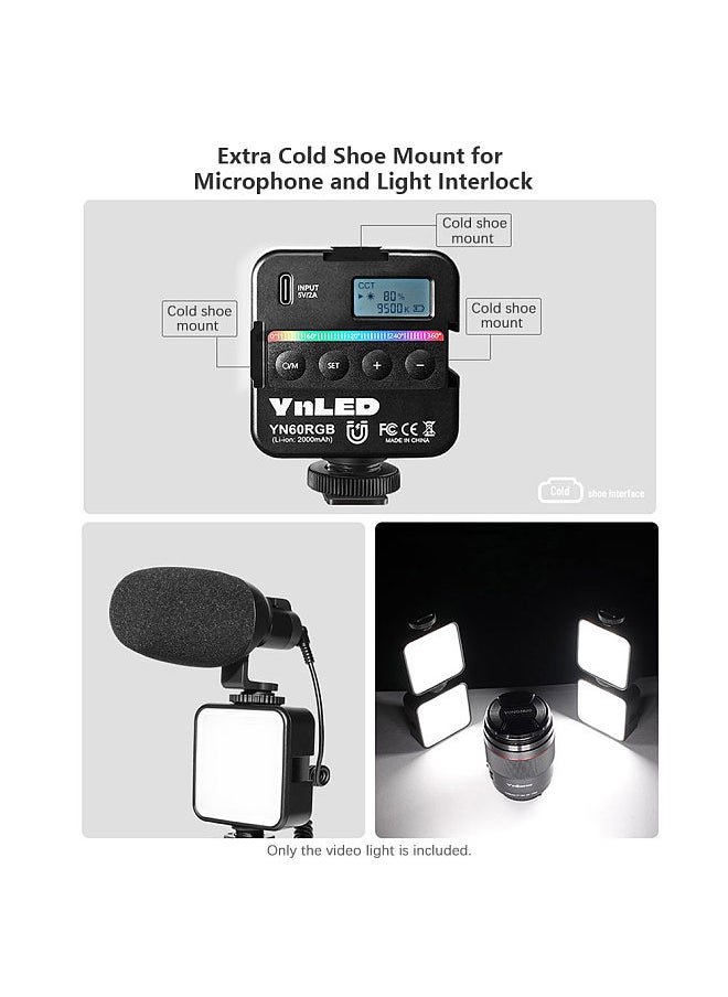 YONGNUO YN60RGB LED Mini Pocket Video Light Portable RGB Photography Light with Bi-Color Temperature 2500K-9500K CRI≥95 TLCI≥97 Cold Shoe Mount  - Image 2
