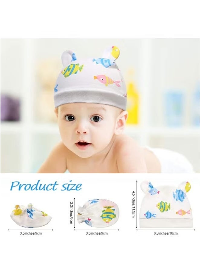 ZVEV 9Pcs Newborn Cap Mitten Sock, Including 3 Pieces Newborn Hats, 3 Pairs Baby No Scratch Mittens Gloves and 3 Pairs Infant Socks for 0-6 Months Unisex Baby Boys Girls Set  - Image 4