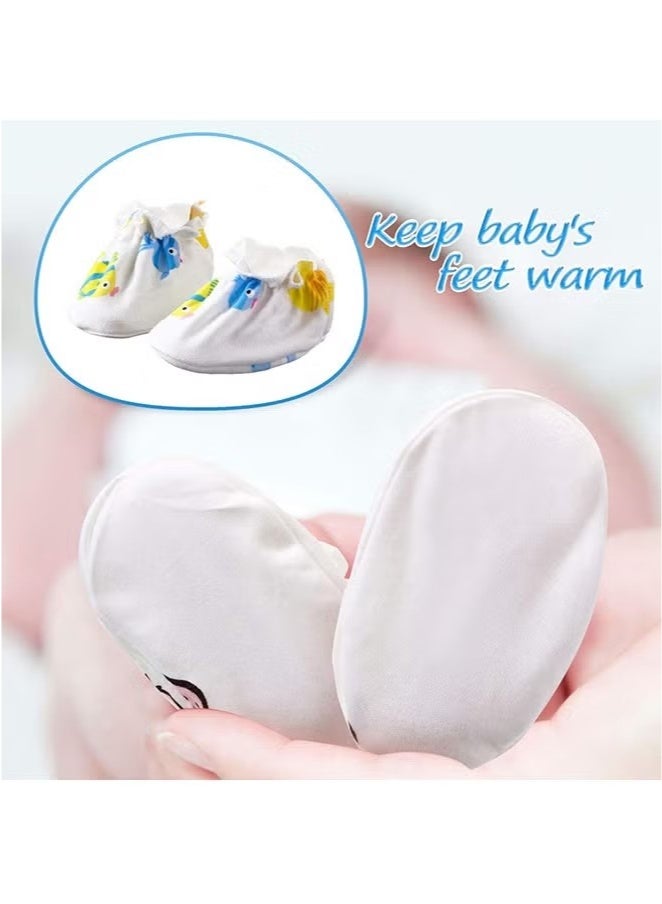 ZVEV 9Pcs Newborn Cap Mitten Sock, Including 3 Pieces Newborn Hats, 3 Pairs Baby No Scratch Mittens Gloves and 3 Pairs Infant Socks for 0-6 Months Unisex Baby Boys Girls Set  - Image 2
