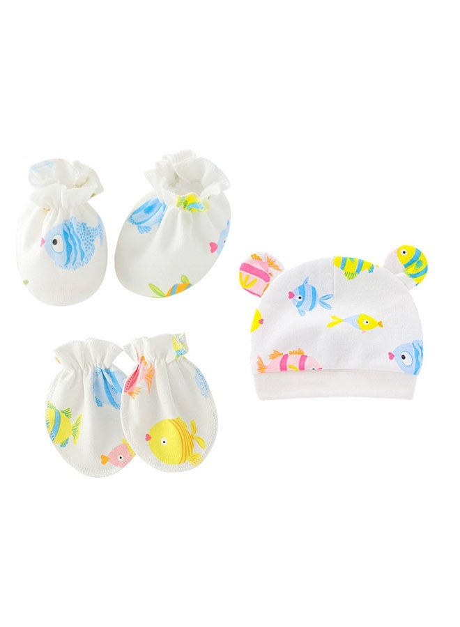 ZVEV 9Pcs Newborn Cap Mitten Sock, Including 3 Pieces Newborn Hats, 3 Pairs Baby No Scratch Mittens Gloves and 3 Pairs Infant Socks for 0-6 Months Unisex Baby Boys Girls Set  - Image 5