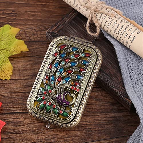 FS COOL Antique Compact Mirror, Magnification & Clear Reflection, Travel Purse Makeup Mirror With Luxury Vintage Peocack Design, Durable & Double-sided Folding Pocket Mirror (Random Pattern, Set of 2) - Image 5