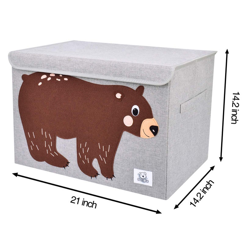 CLCROBD Foldable Large Kids Toy Chest with Flip-Top Lid, Collapsible Fabric Animal Toy Storage Organizer/Bin/Box/Basket/Trunk for Toddler, Children and Baby Nursery (Bear) - Image 3