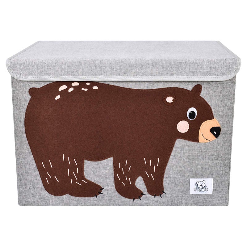CLCROBD Foldable Large Kids Toy Chest with Flip-Top Lid, Collapsible Fabric Animal Toy Storage Organizer/Bin/Box/Basket/Trunk for Toddler, Children and Baby Nursery (Bear) - Image 2