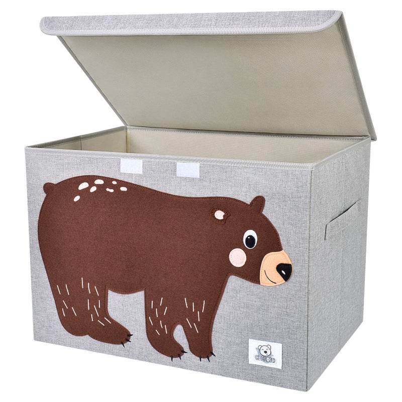 CLCROBD Foldable Large Kids Toy Chest with Flip-Top Lid, Collapsible Fabric Animal Toy Storage Organizer/Bin/Box/Basket/Trunk for Toddler, Children and Baby Nursery (Bear) - Image 1