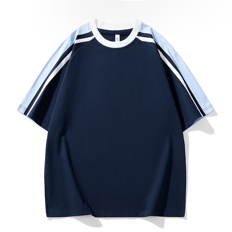 2025 Arrival Striped Short-Sleeved T-Shirt For Men And Women American Style Heavy Top Loose Ins Fashionable Half-Sleeved Top - Image 1