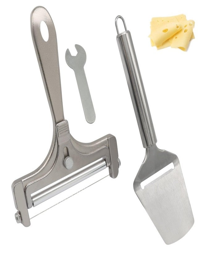 Marvexi 2Pcs Silver Cheese Slicer Kit, Adjustable Thickness Handheld Wire Cheese Cutter, Plane Cheese-Cutter, with Wrench for Butter Mozzarella Cheddar/Block Butter - Image 1