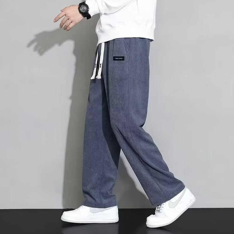 Japanese Laid-back Wide Leg Mens Sweatpants Autumn Casual Apricot  - Image 2