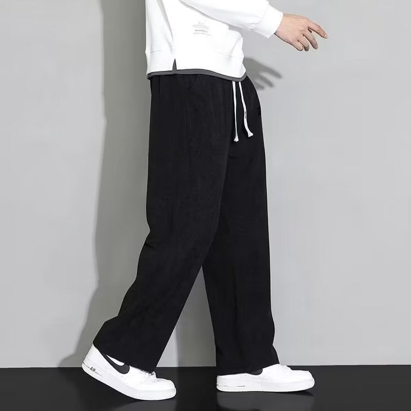 Japanese Laid-back Wide Leg Mens Sweatpants Autumn Casual Apricot  - Image 3