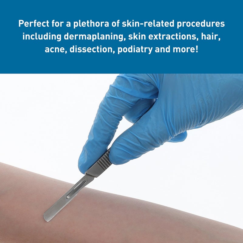 BodyMed شفرات ديرما بلانينغ BodyMed #14 من الفولاذ الكربوني، 100 قطعة - معقمة للإجراءات الجراحية، والعناية بالبشرة، وطب الأقدام مع شفرة مستقيمة للمختصين في التجميل - Image 5